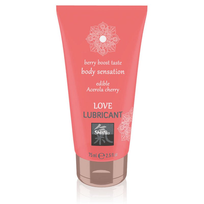 Shiatsu love - edible water-based lubricant - Product front view, acerola cherry  | Flirtybay.com.au